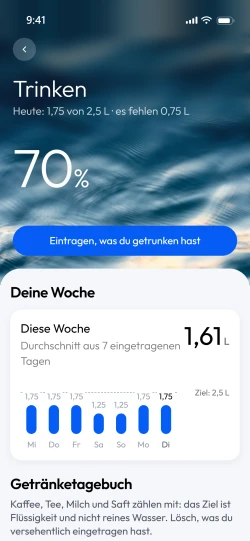 Der Bildschirm Trinken der App