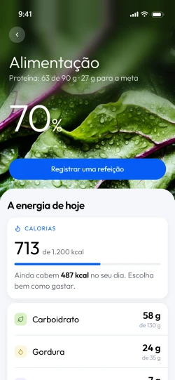 A tela de Alimentação do aplicativo