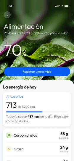 La pantalla de Alimentación de la aplicación
