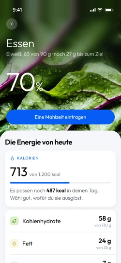 Der Bildschirm Essen der App