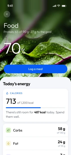 The Food screen in the app