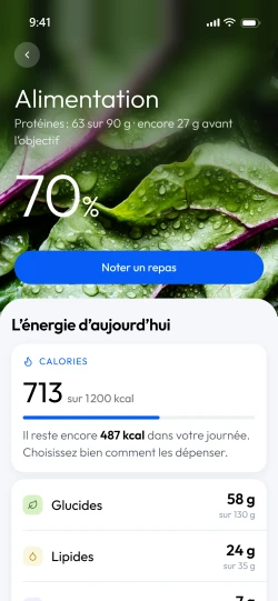 L’écran Alimentation de l’application