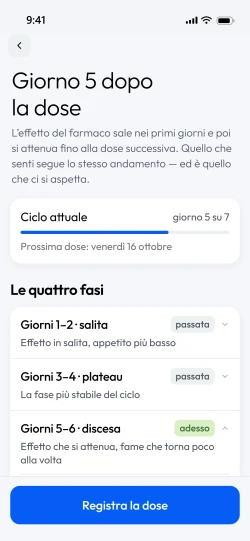La schermata del ciclo della dose, con le quattro fasi