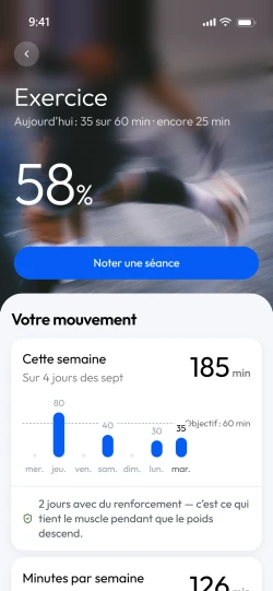 L’écran Exercice de l’application