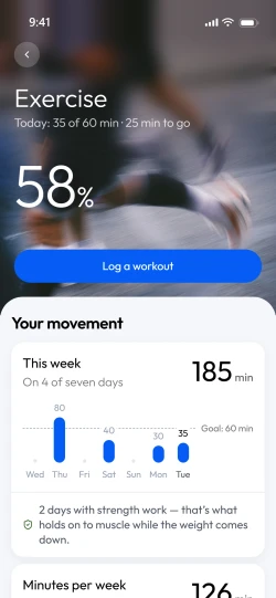 The Exercise screen in the app