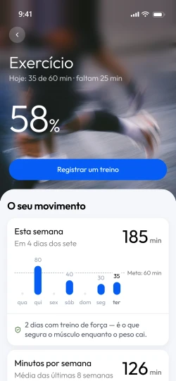 A tela de Exercício do aplicativo