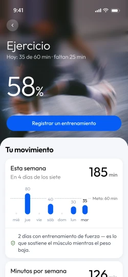 La pantalla de Ejercicio de la aplicación